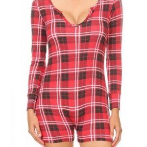 NWT- Long Sleeve Plaid Romper
